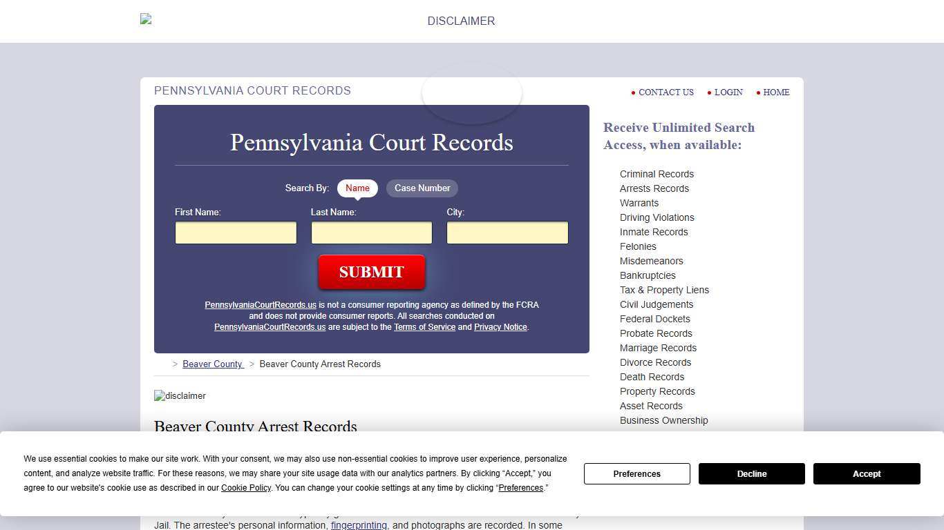 Beaver County Arrest Records | PennsylvaniaCourtRecords.us